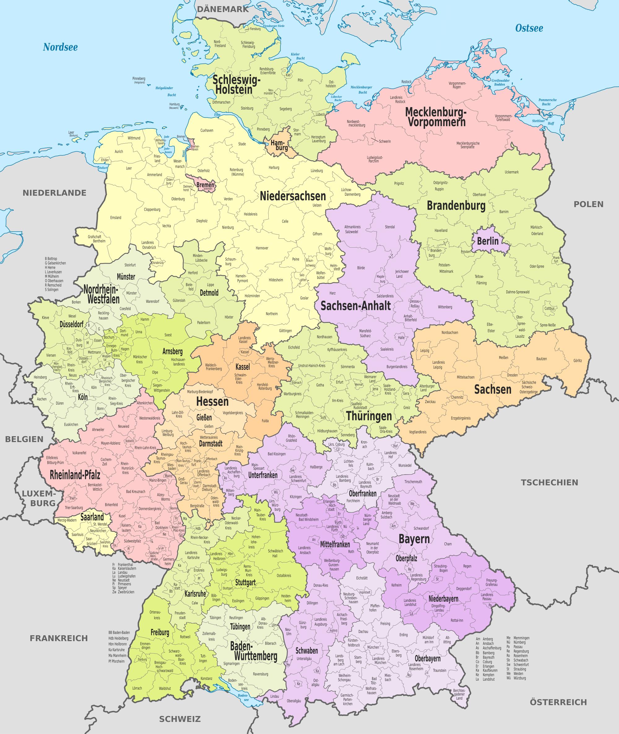Mapa de distritos de Alemania - Mapa de distritos de Alemania (Europa