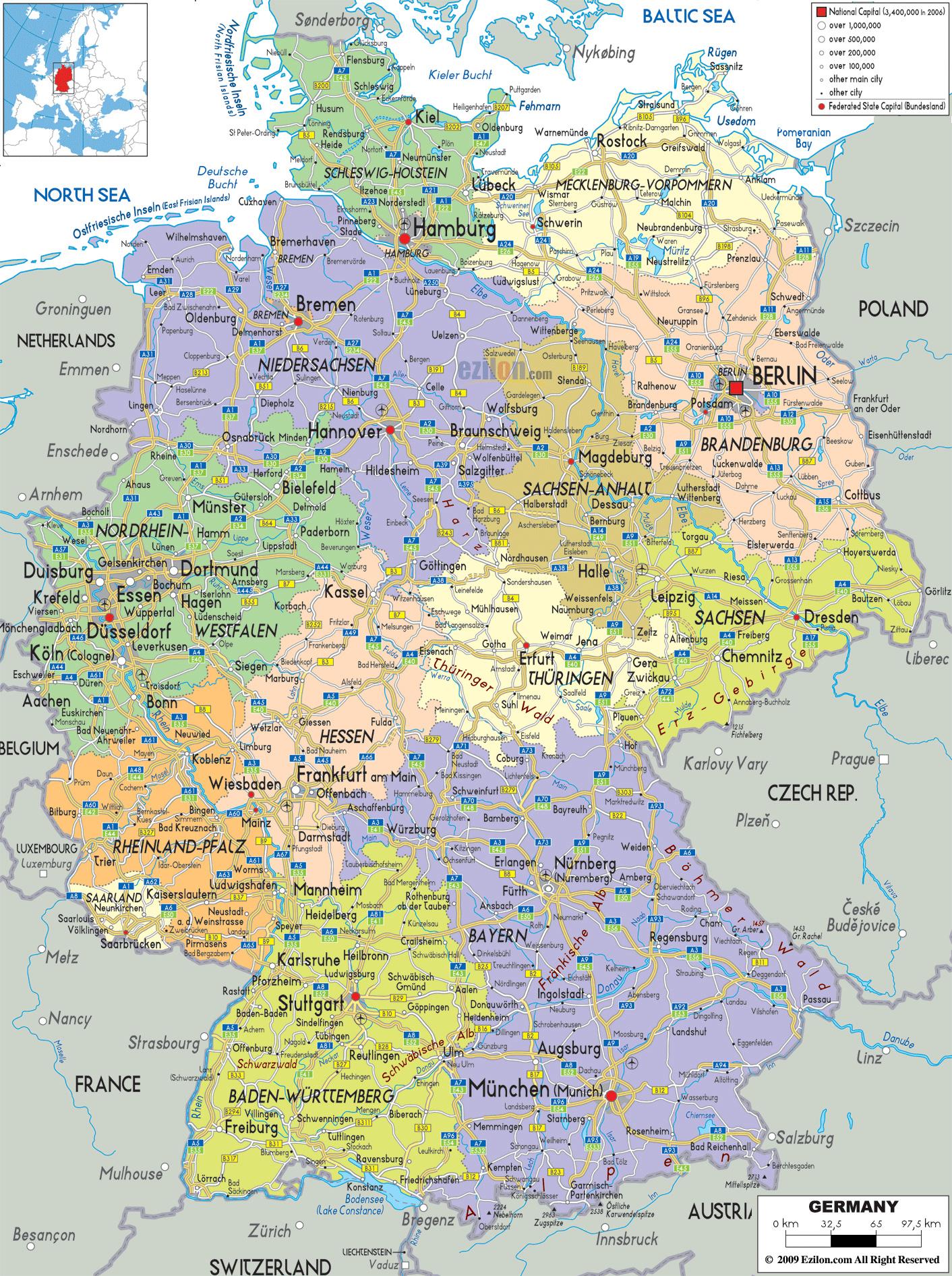 Alemania mapa de la ciudad - Mapa de las ciudades de Alemania (Europa