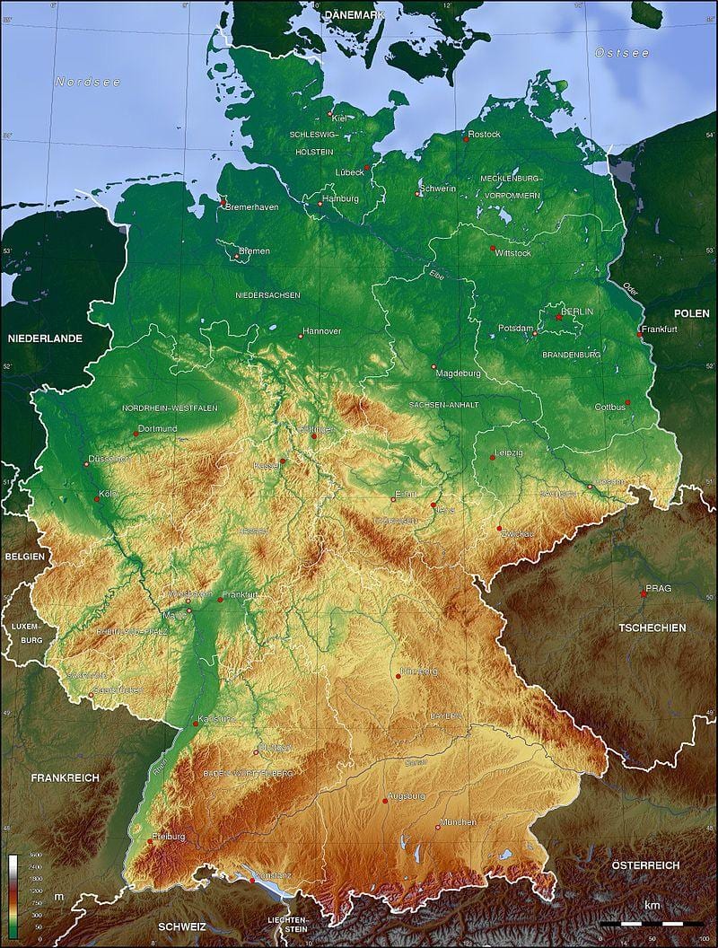 mapa de Alemania elevación