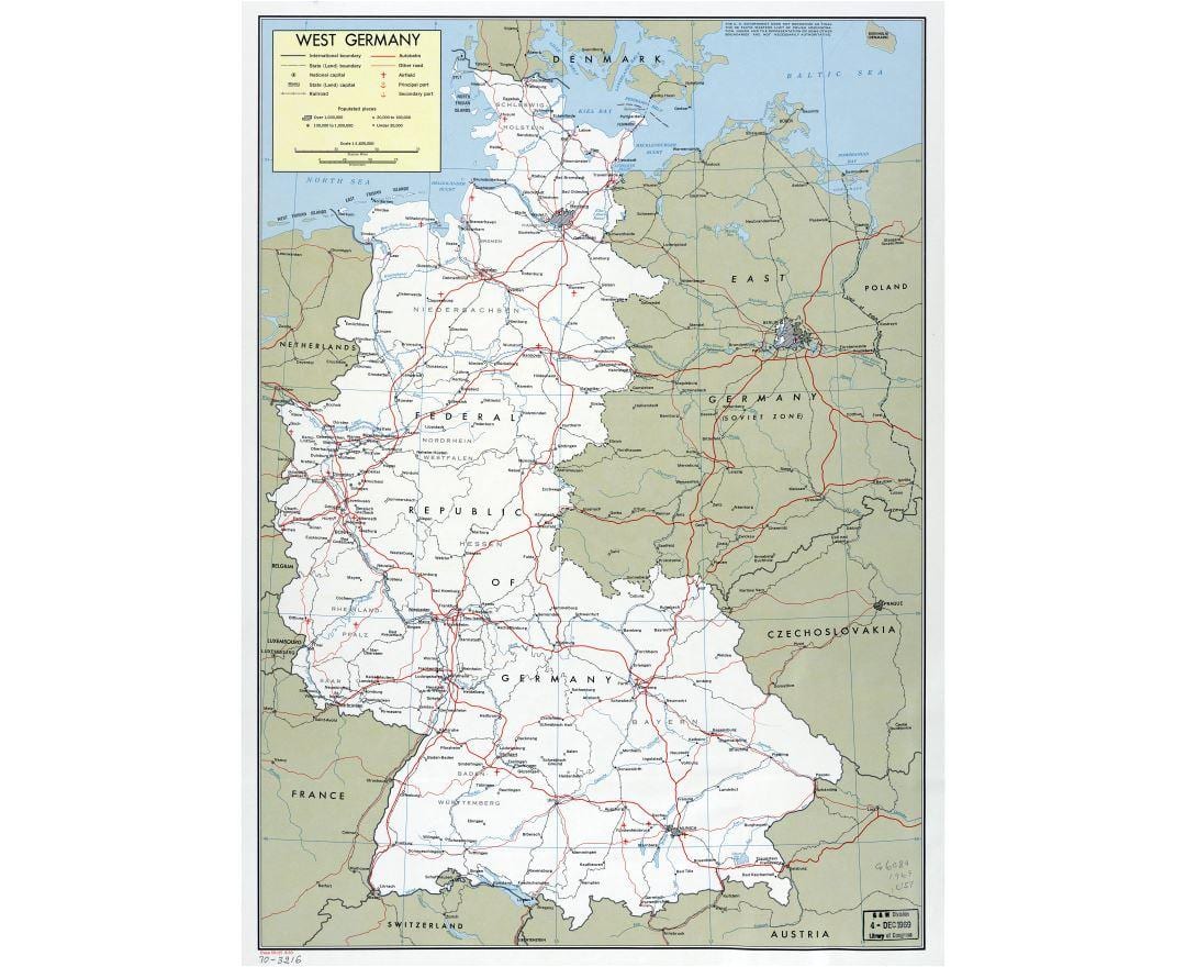 mapa de la Alemania occidental con las ciudades