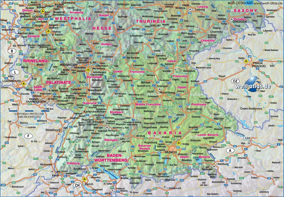 mapa del sur de Alemania