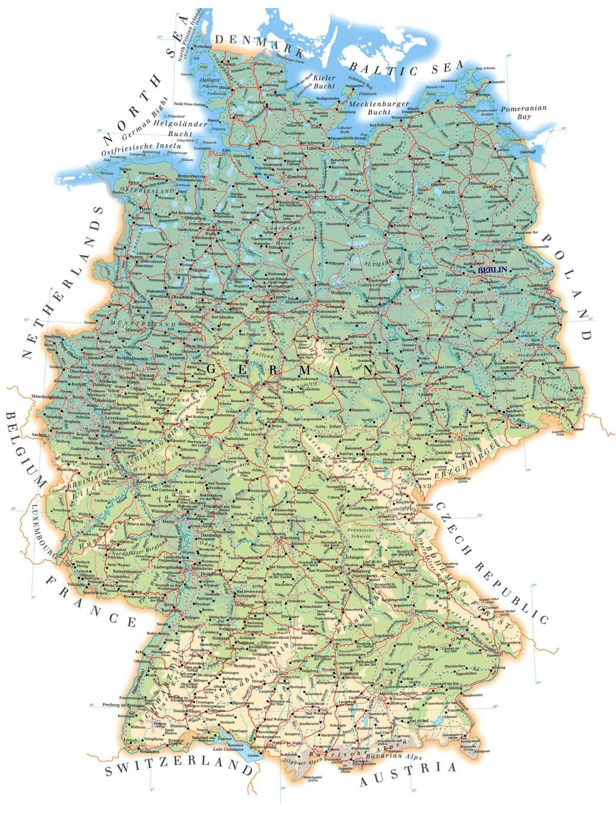 Mapa detallado de Alemania - Mapa de Alemania (Europa Occidental - Europa)