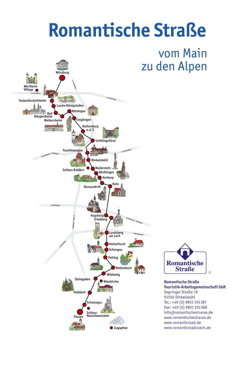 romántico carretera mapa de Alemania