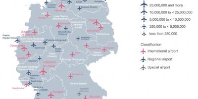 Mapa de Alemania mostrando los aeropuertos