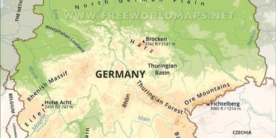 El mapa topográfico de Alemania